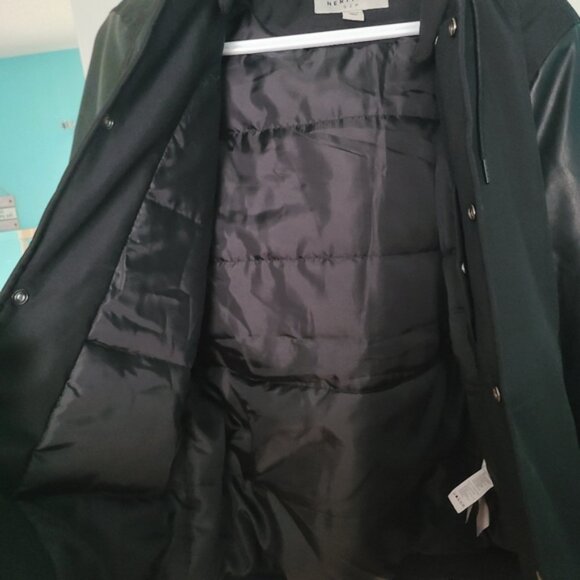 Men's Black Faux Vegan Leather Hooded Streetwear Bomber Jacket Small - Picture 6 of 15